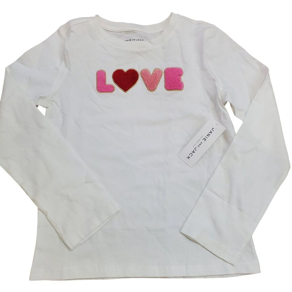 Janie and Jack LOVE Pink Puffy Word Tee T-Shirt Girls Size 7 Long Sleeve NEW